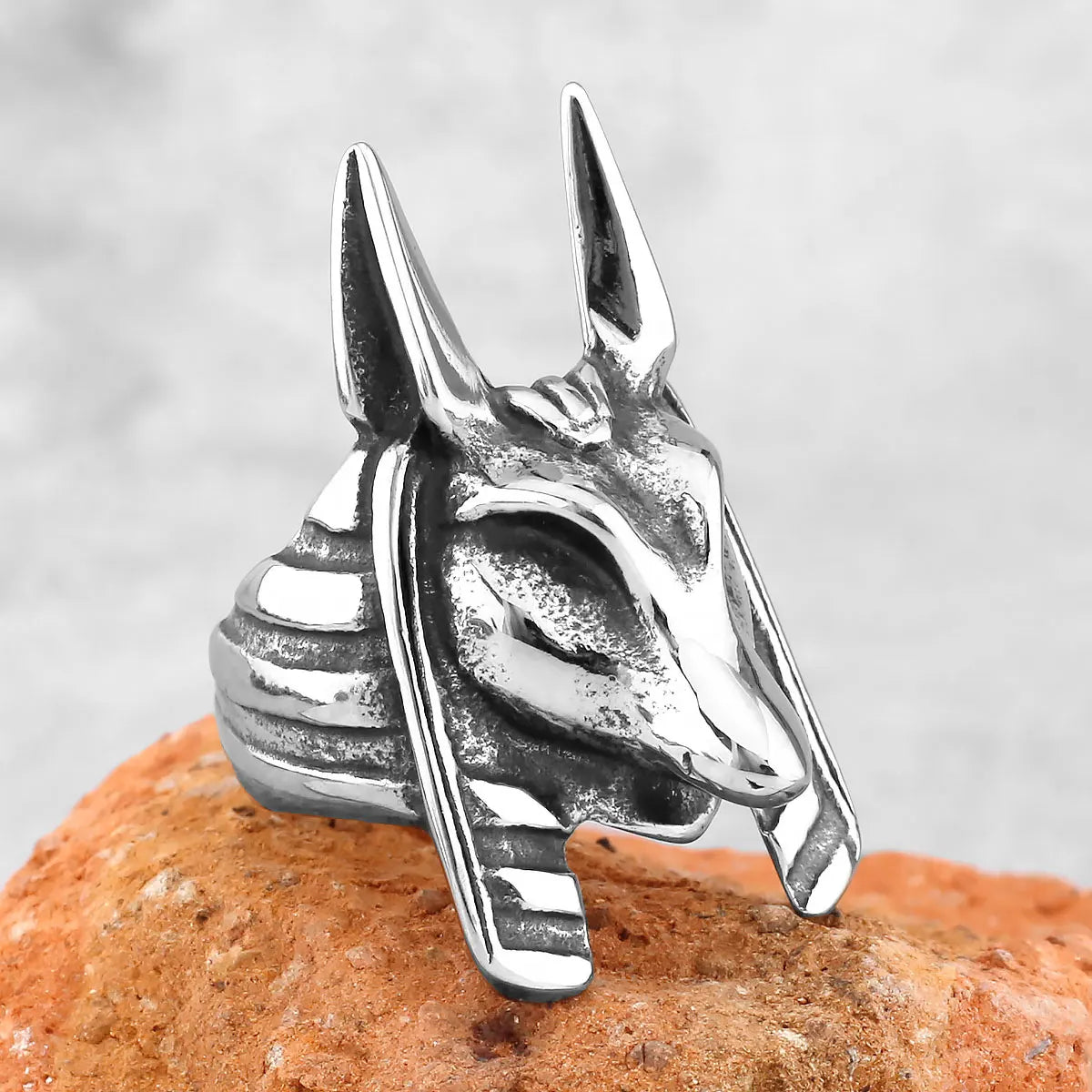 Retro Egypt Mythology Grim Reaper Anubis Stainless Steel Ring Egyptian Jackal God Underworld Gatekeeper Biker Rings Rock Jewelry