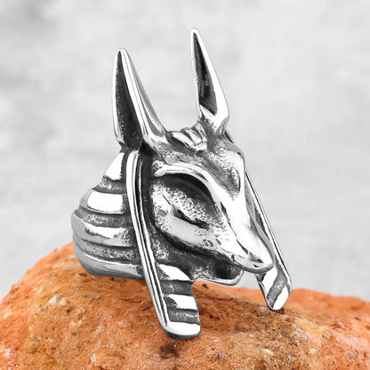 Retro Egypt Mythology Grim Reaper Anubis Stainless Steel Ring Egyptian Jackal God Underworld Gatekeeper Biker Rings Rock Jewelry