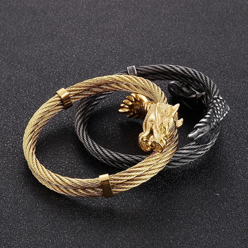 Gold Color Double Chain Dragon Bangle