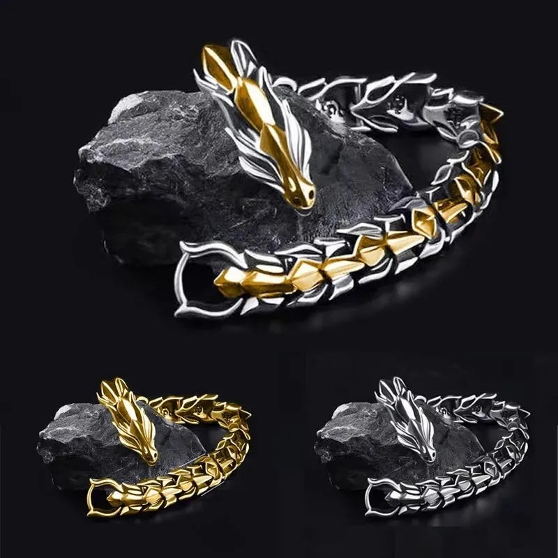 Vintage Mens Jewellery Hip Hop Punk Head Dragon Lin Bracelet Retro Exaggerated Dragon Bracelet Jewelry Men's Accessories