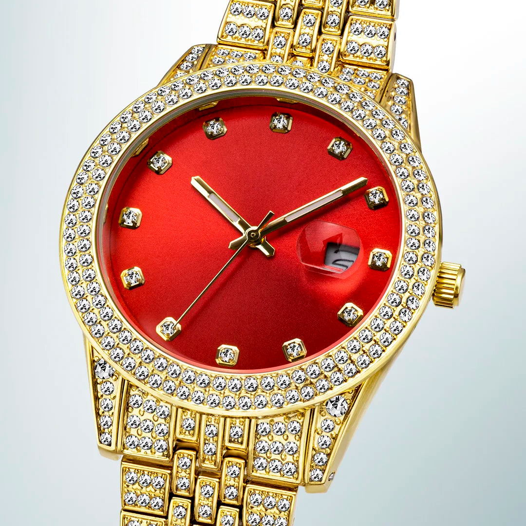 Red Women Watch Gold Luxury Elegant Drees Wrist Watches With Calendar Clock Ladies Party Jewelry Simple Design Gift For Female