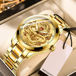 Embossed Gold Dragon Watch Men's Waterproof Business.