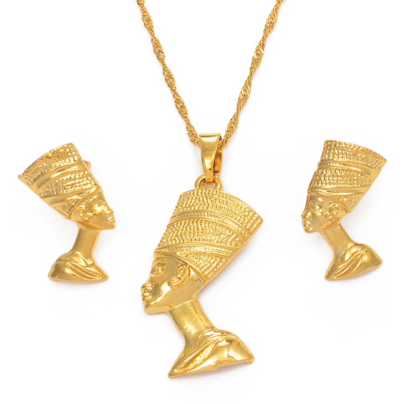 Egyptian Queen Nefertiti Pendant Necklace Earrings.