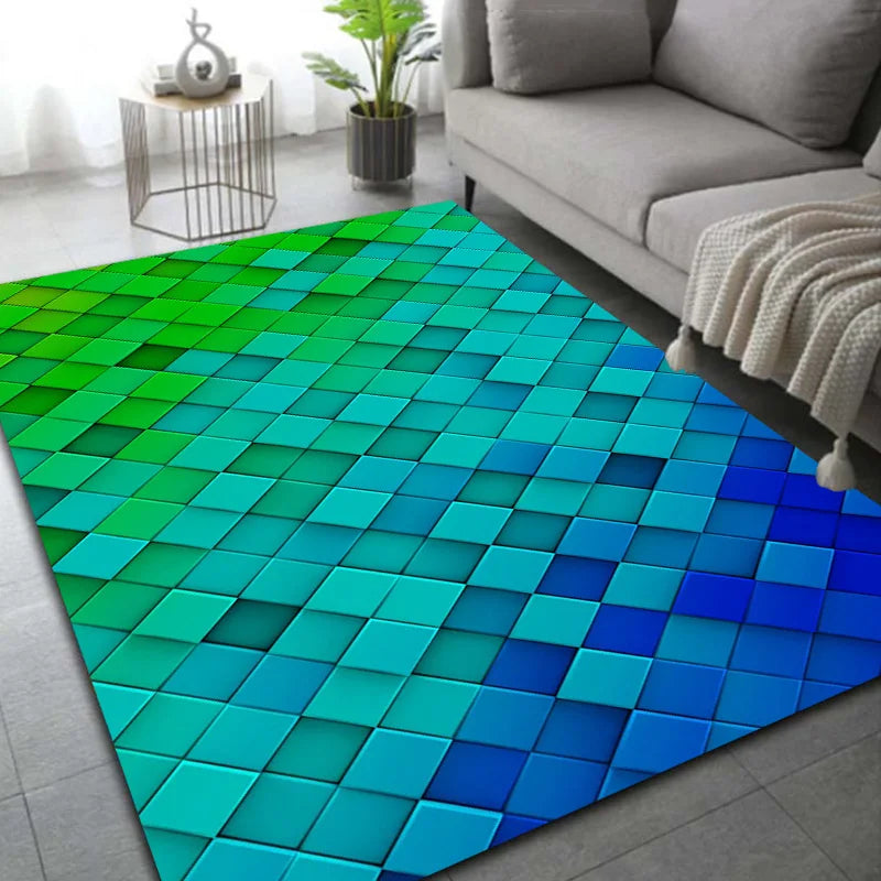 Large Area Rug 3D Block Flannel Carpets for Living Room Bedroom Anti-Slip Floor Mat Kitchen Tapete Memory Foam Carpet  коврик