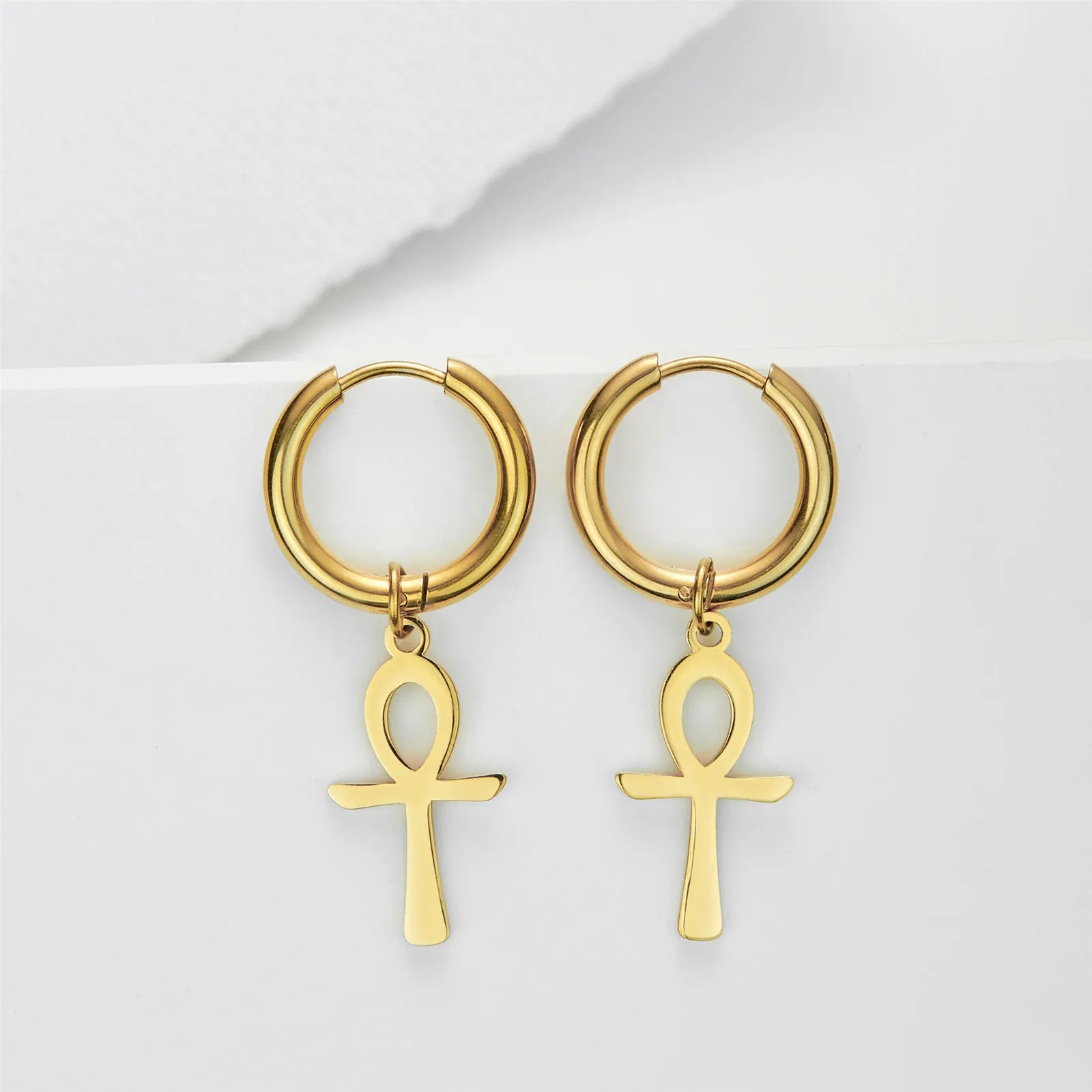 Skyrim Egypt Ankh Drop Earrings Women Gold Color.