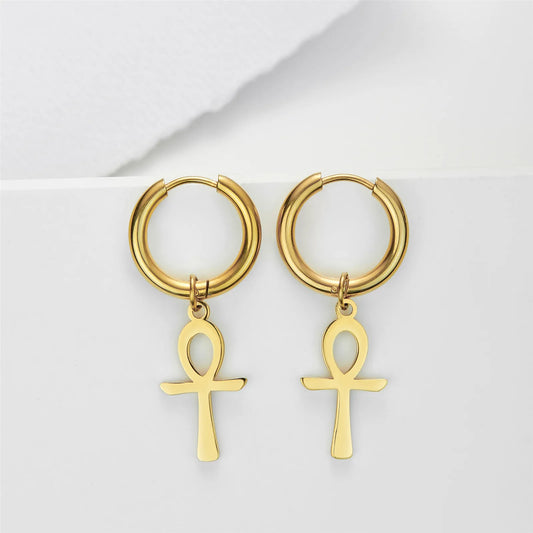 Skyrim Egypt Ankh Drop Earrings Women Gold Color.