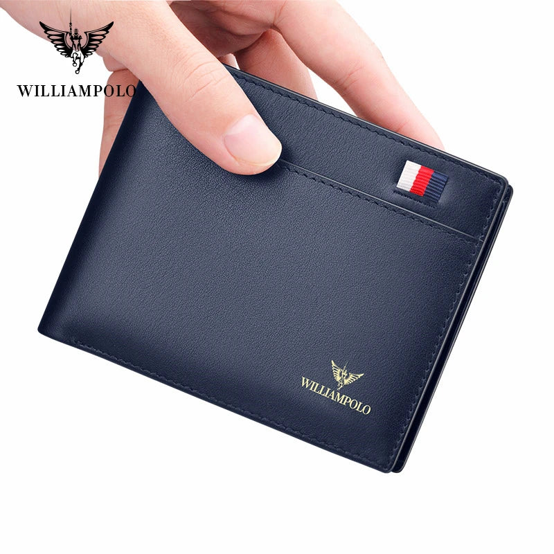 WILLIAMPOLO Luxury Brand Men Wallet Genuine Leather Bifold Wallet Bank Credit Card Case ID Holders Male Coin Purse Pockets