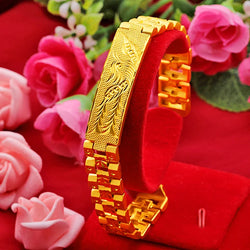 Gold Color Dragon Phoenix Flower Bracelet for Women Men