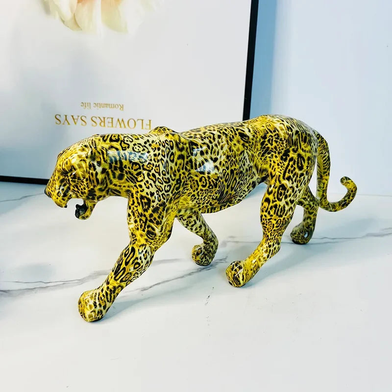 Colorful Leopard Water Transfer Printing Animal Figurine Handicraft.