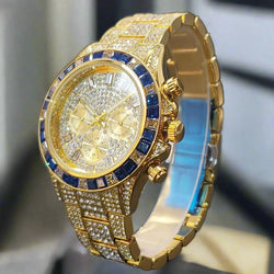 Gold Men Watch With Dark Blue Diamond Watches.