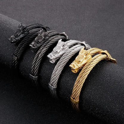 Gold Color Double Chain Dragon Bangle