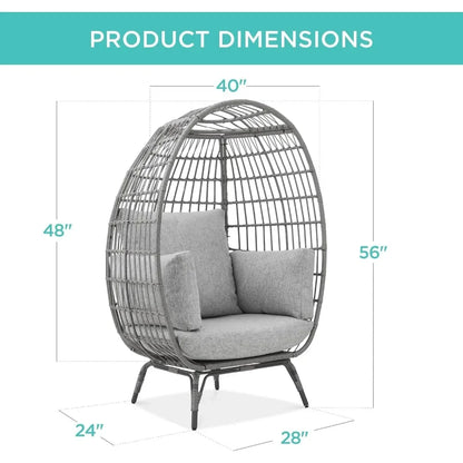 Wicker Egg Chair, Oversized Outdoor Lounger for Patio, Backyard,w/ 4 Cushions, Steel Frame, 440lb Capacity - Gray/Heather Gray