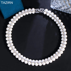 TAZIRN Arabia Dubai 5A Cubic Zirconia White Color Natural Pearls Necklace.