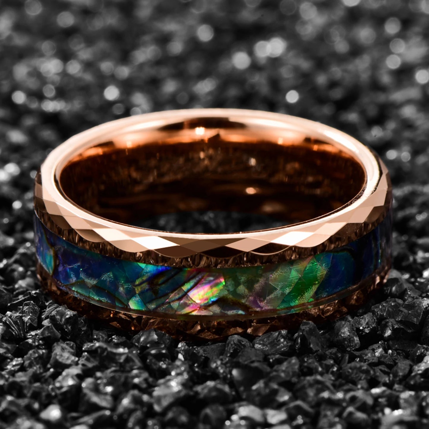 Tungsten Carbide Ring Plating Rose Gold Batch Flower Inlaid Abalone Shell Opal Men's Ring Jewelry