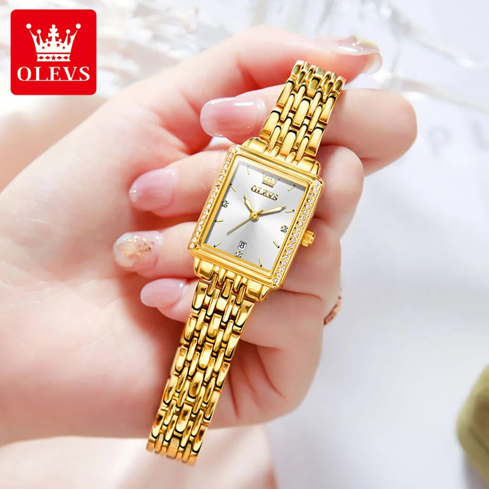 OLEVS Festiva 520 Luxury Women Watch Original Stainless Steel Waterproof Women's Quartz Wristwatch Elegant Gold Watch for Women