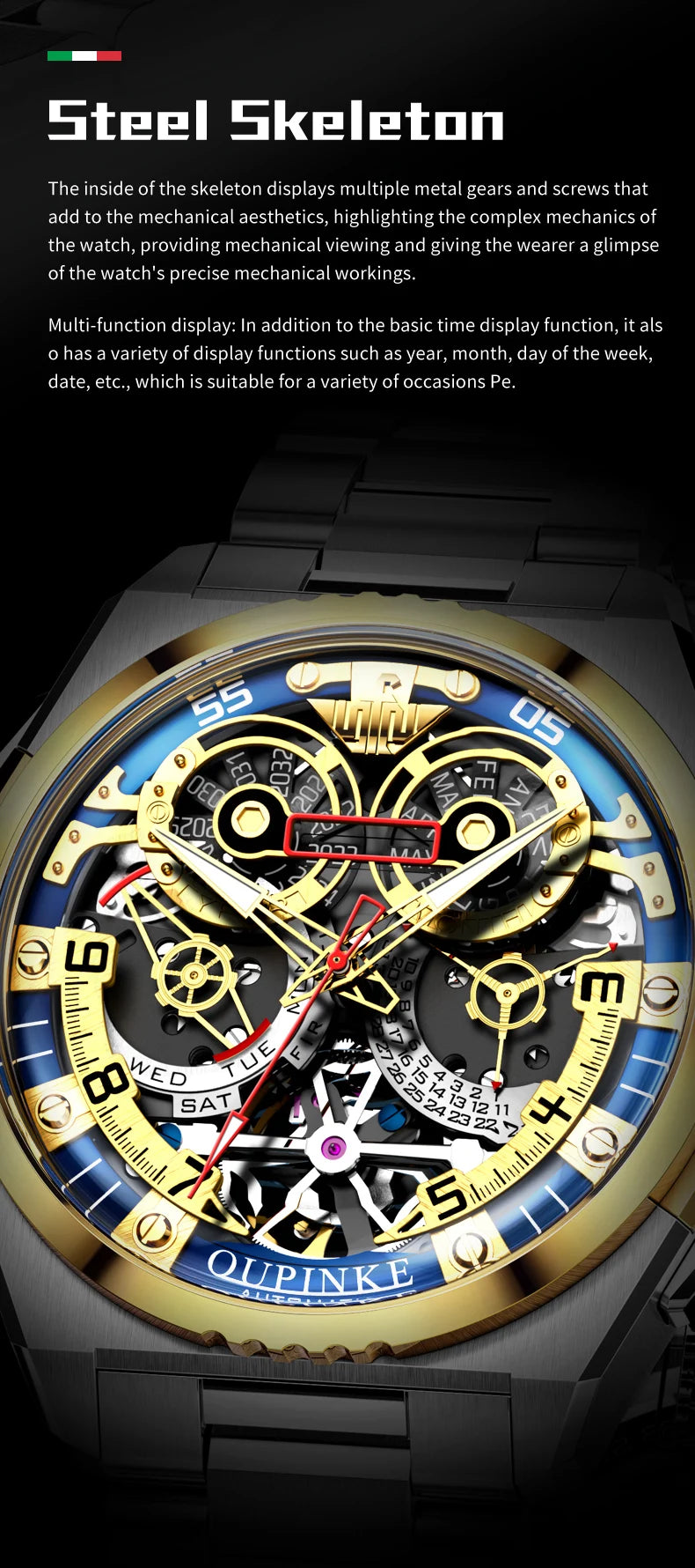 OUPINKE 3266 Luxury Hollow Men Automatic Mechanical Watch High Italian Designer Collaboration Design Date Timing Code Men Watch