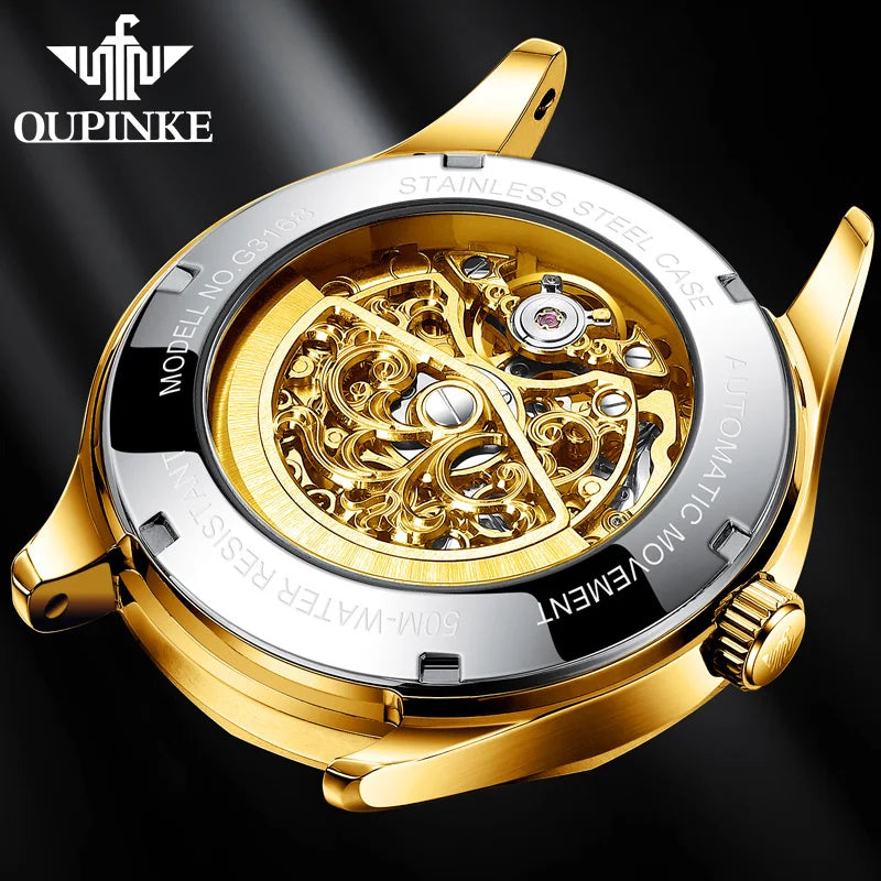 OUPINKE Tungsten Steel Strip Men's Watches Fully Transparent Dial Automatic Mechanical Watch Waterproof Sapphire Mirror Surface