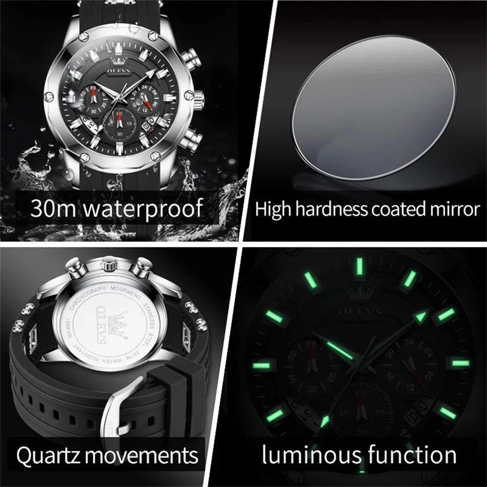 OLEVS 9991 Fashion Sport Quartz Watch For Men 45mm Big Dial Chronograph Date Hand Clock Waterproof Original Man Watches 2024