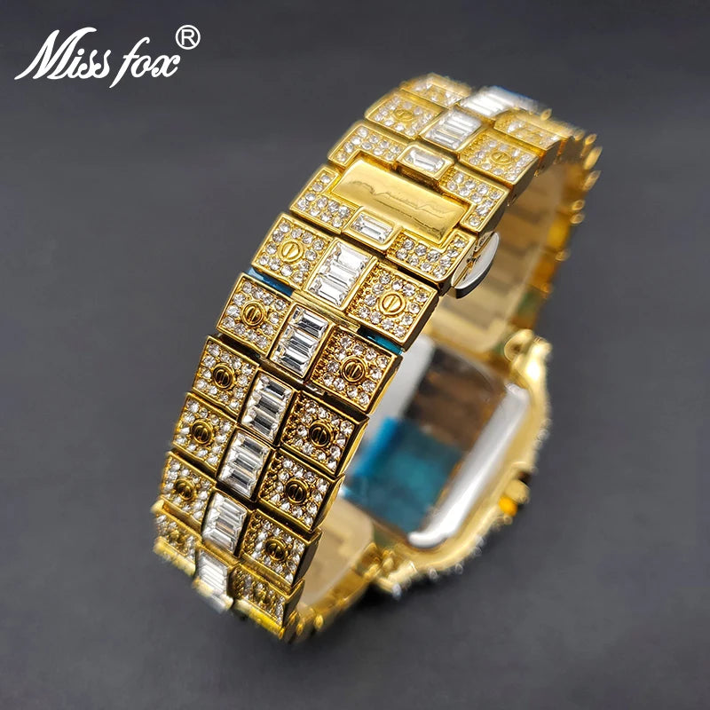 Quartz Watch For Men Gold Stylish Diamond Men's