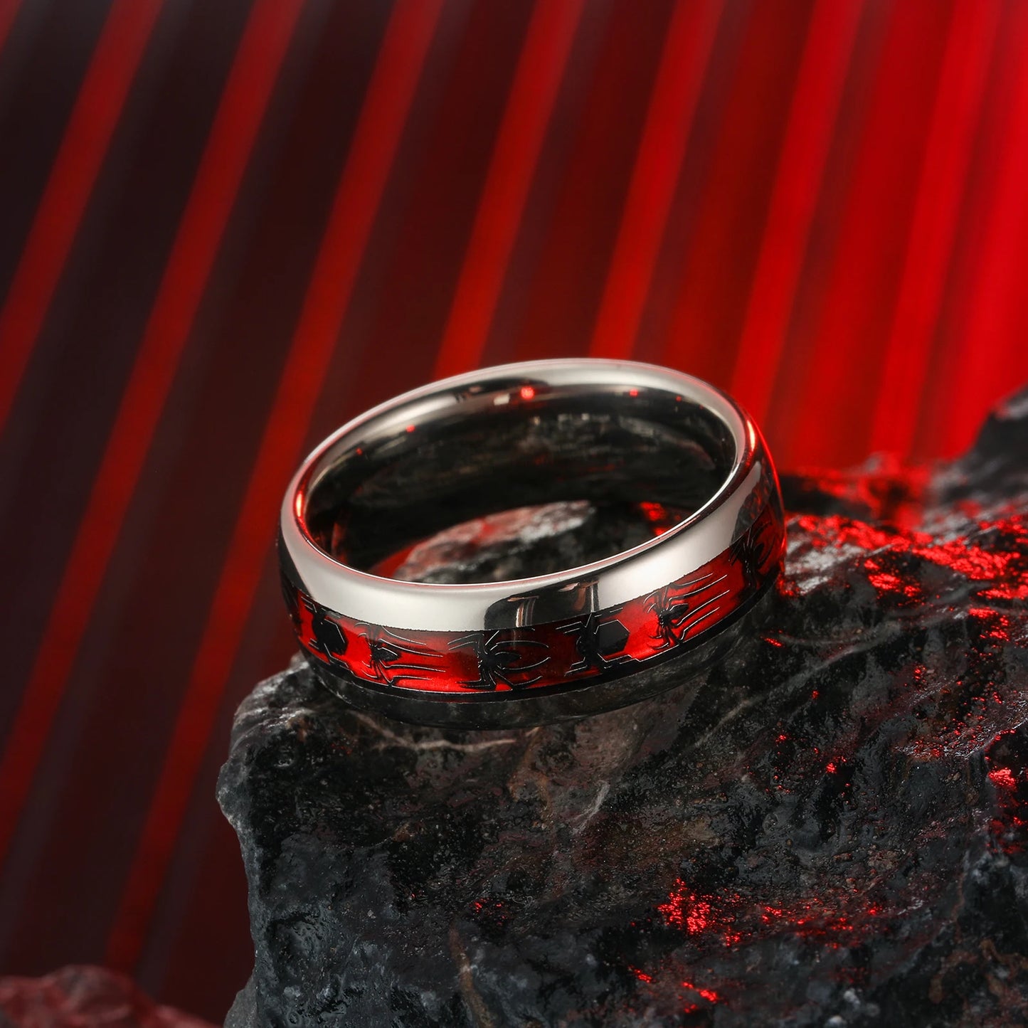 Wide Red Spider Tungsten Steel Men's Ring.