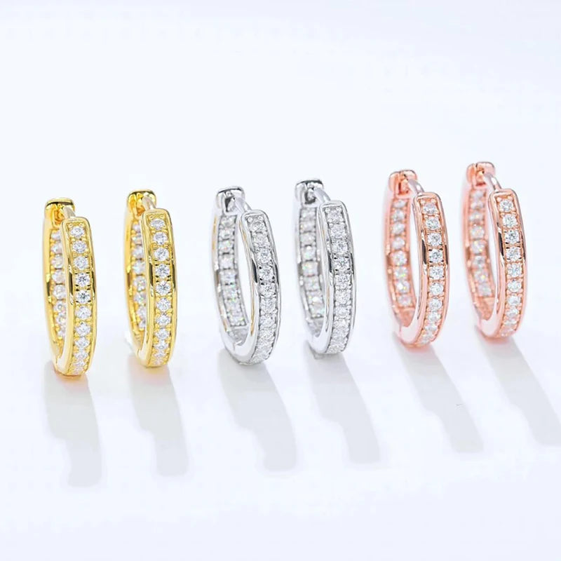 Fashion Moissanite Hoop Earrings 925 Sterling Silver Plated 18K Gold Women's Earrings Three Colors Optional Versatile Jewelry