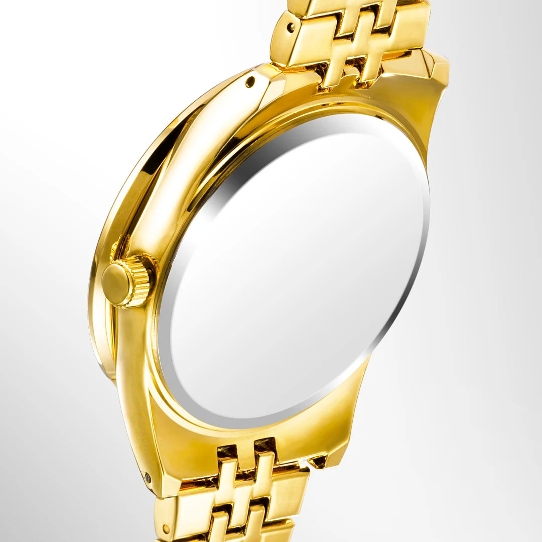 Gold Luxury Elegant Wrist Watches With Calendar.