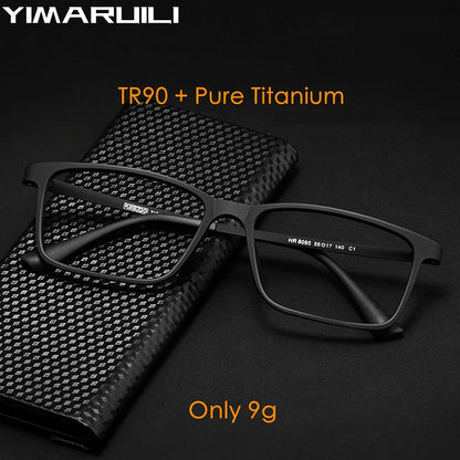 YIMARUILI Ultralight Super Flexible Temples Fashion Plastic Titanium Square Myopia Optical Prescription Glasses Frame Men HR8085