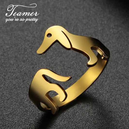 Cute Dog Adjustable Stainless Steel Ring