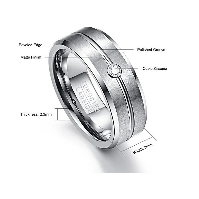 Tungsten Carbide Ring Classic Men Ring Faceted Wedding Bands Men's Jewelry Anillos Para Hombres