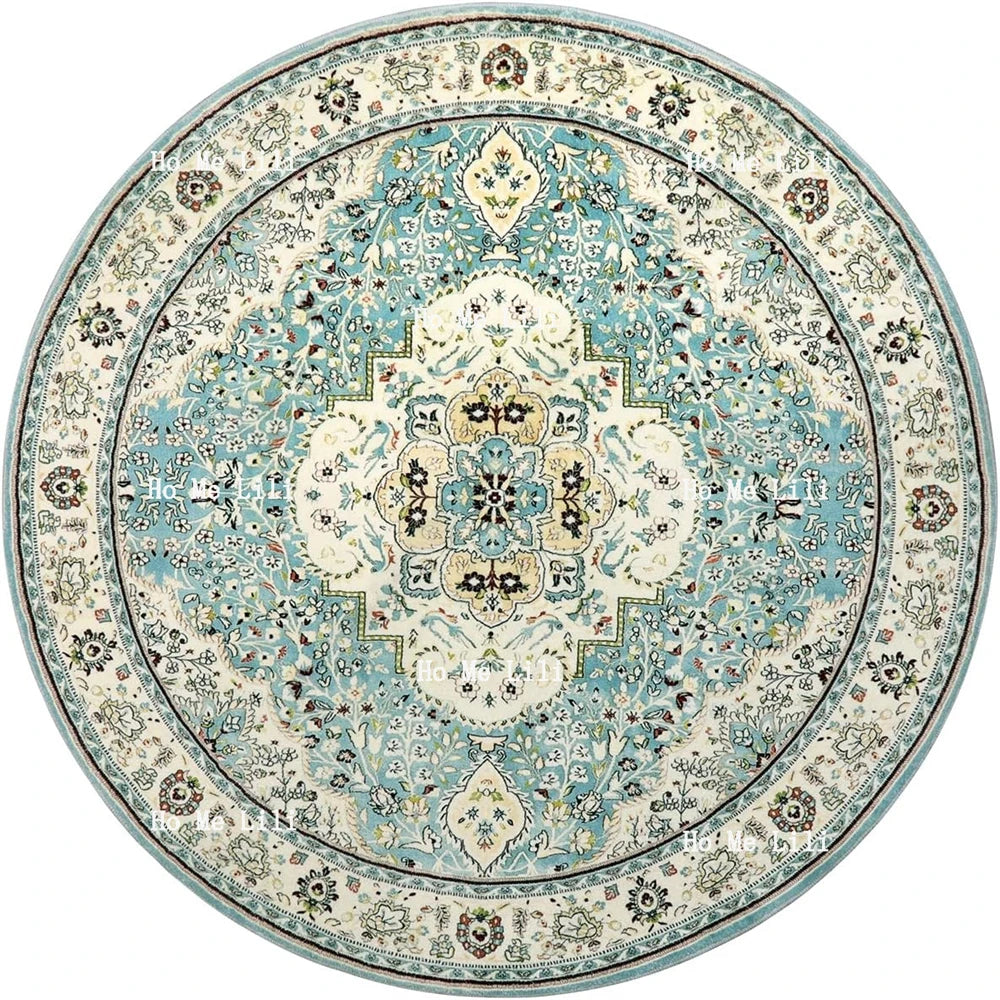 Persian Floral Medallion Round Flannel Rug Soft Non-Slip Machine Washable Bedroom Mat Indoor Accent Entry Carpet