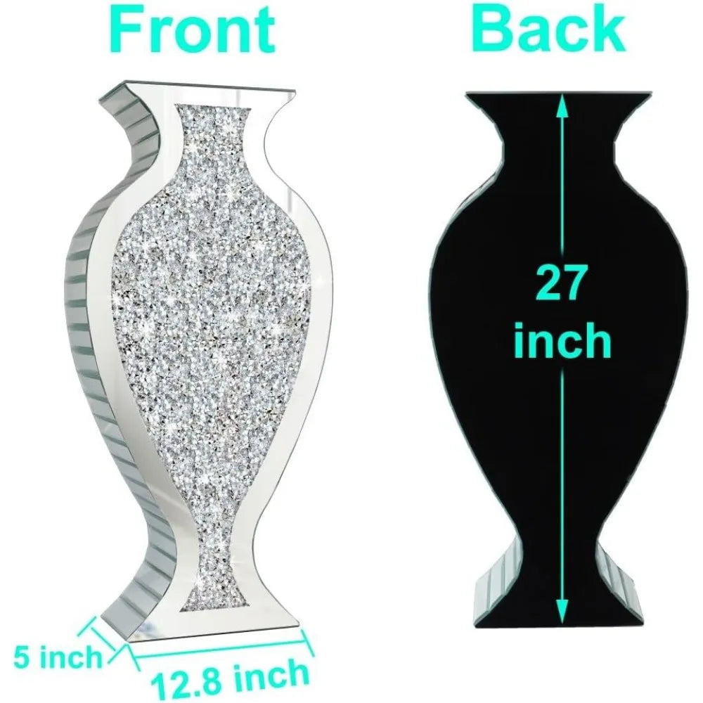 Vase Fragmented Diamond Mirror 27 "High, Crystal Silver Glass Decorative Mirror Vase Luxury Home Decoration, Large Vase