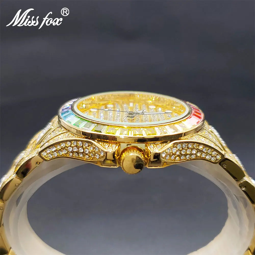 Man Waterproof Watch Rainbow Diamond Luxury Gold Watches For Men Luminous Waterproof Calendar Hand Clock Gentleman Droshipping