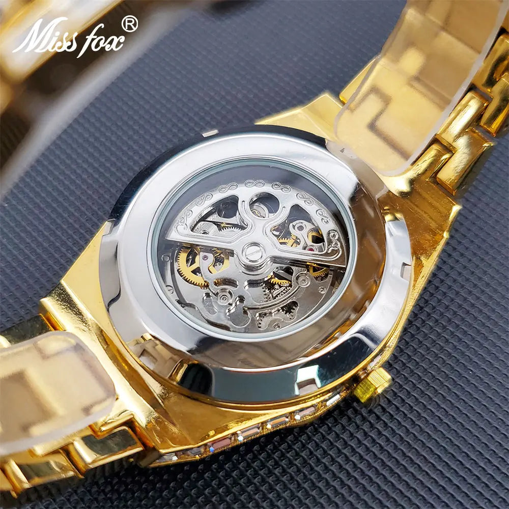 Mechanical Skeleton Watch Luxury Men Gold Diamond Fashion Hip Hop Street Trend Waterproof Automatic Watches For Man Droshipping