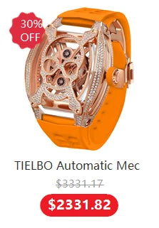 TIELBO Luxury Crystal Diamond Automatic Tourbillon Movement Man Watch