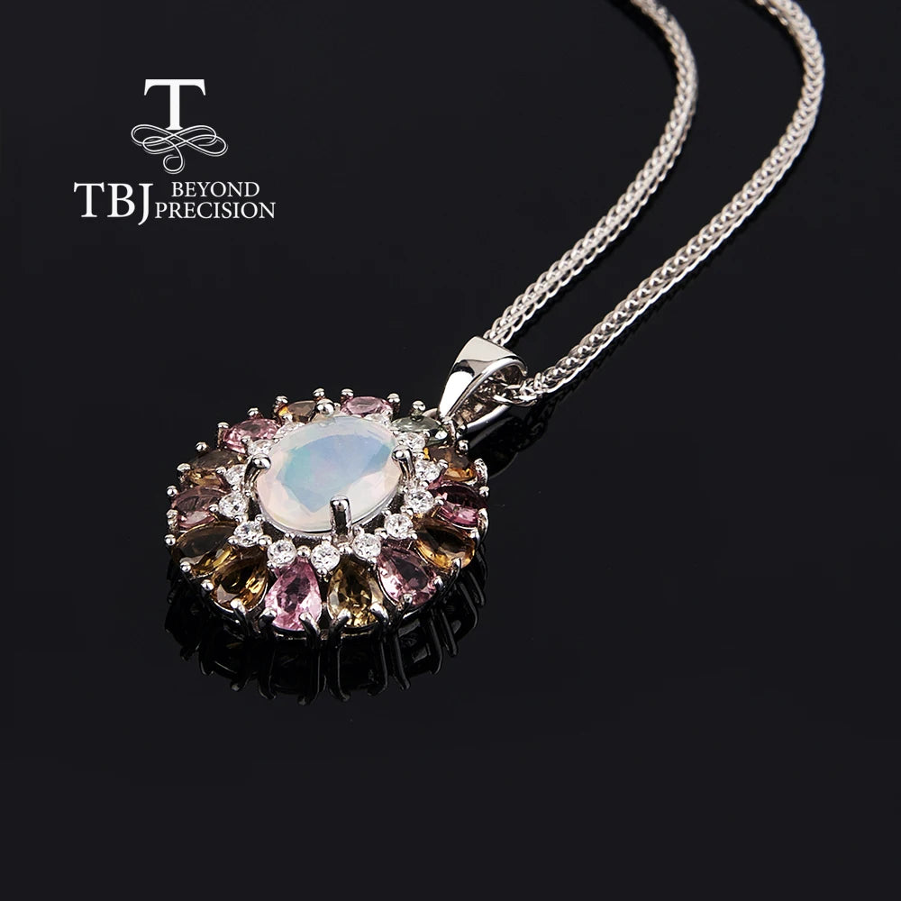 Multi-colored Natural Opal Tourmaline Gemstone Pendant Necklace for women S925 silver light luxury gorgeous fine jewelry