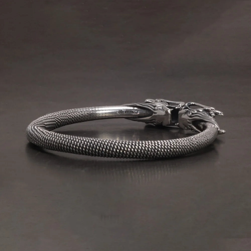 Silver Open Bracelet Bangle For Men Double.