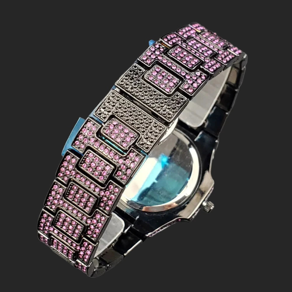 Diamond Men's Watch Black Full Pink.