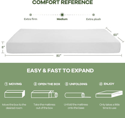 8 Inch Queen Gel Memory Foam Mattress Pressure Relieving, Cooling Gel Foam, Material &amp; Construction，Bed-in-a-Box, White