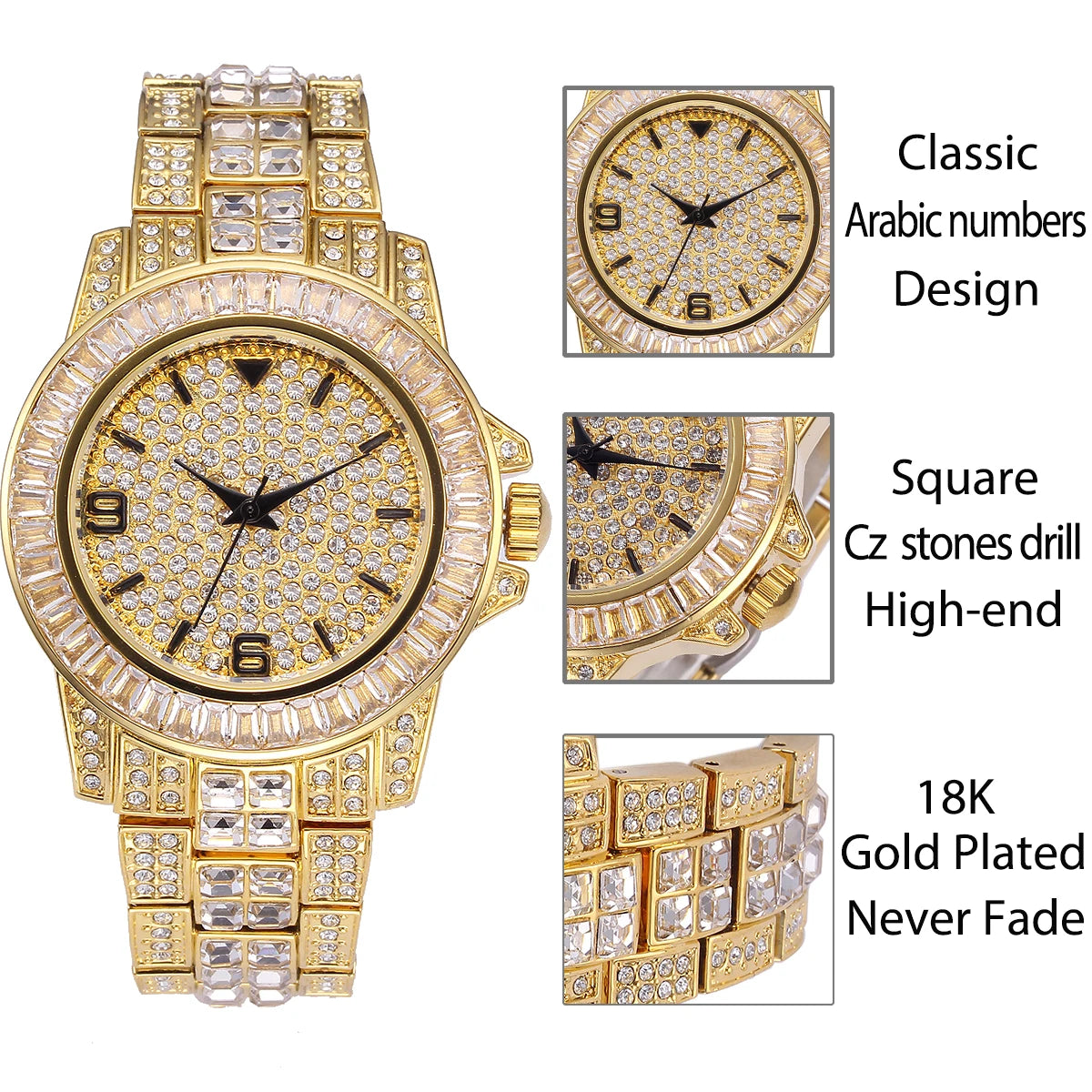 Gold Women Watch Elegant 40mm Case Diamond Dress Quartz Watches For Large Wrist Female Fashion Classic Party Jewelry For Ladies