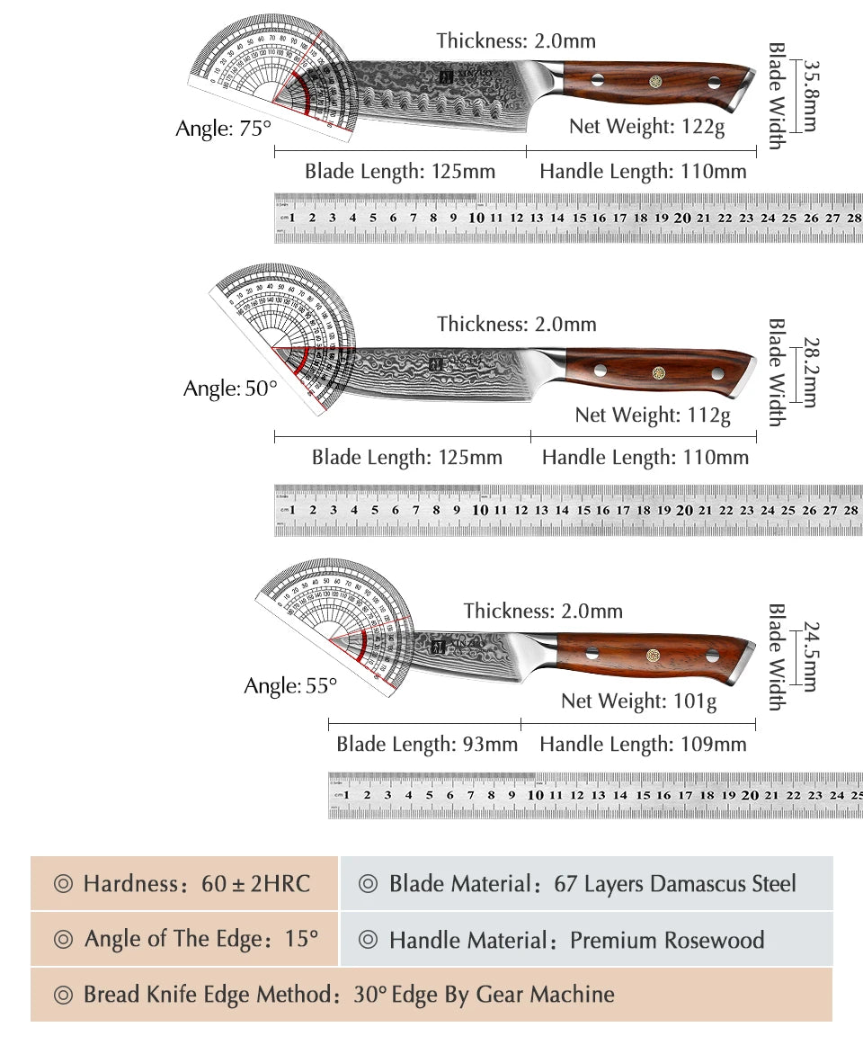 XINZUO 1-10 PCS Kitchen Knife 67 Layers Damascus Steel Chef Slicing Utility Paring Knife Steel Rosewood Handle Razor Sharp