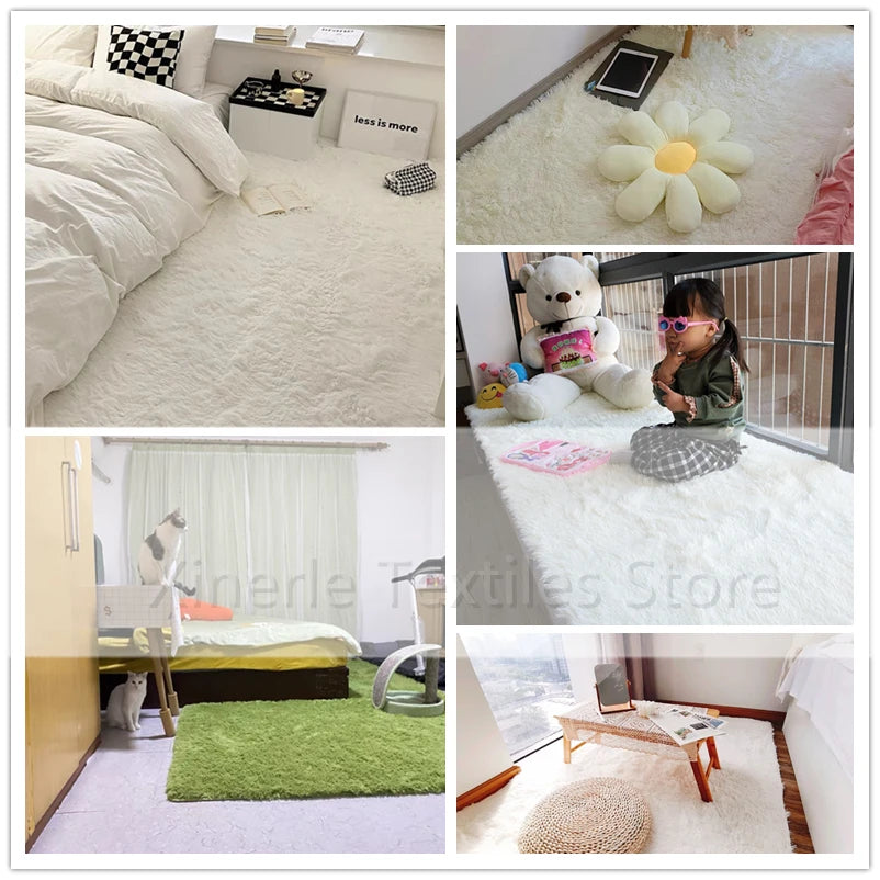 Furry Living Room Large Carpets White Pink Home Decoration Hall Coffee Table Floor Mats Bedroom Bedside Fluffy Anti-Slip Rugs