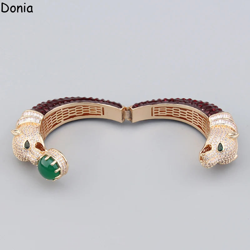 Donia Jewelry European and American fashion double-headed leopard titanium steel micro-inlaid zircon animal luxury bracelet