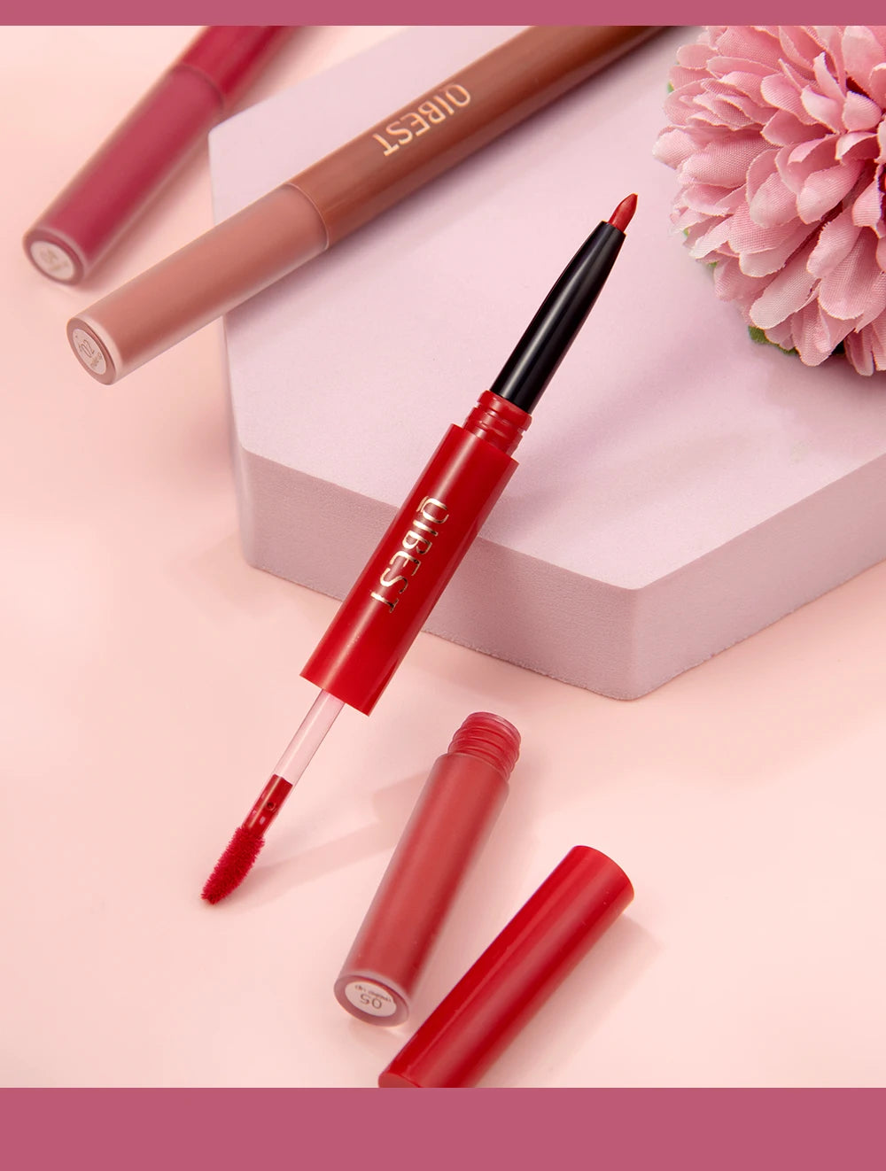 6 Colors Double-end Lip Gloss Waterproof Lipstick.