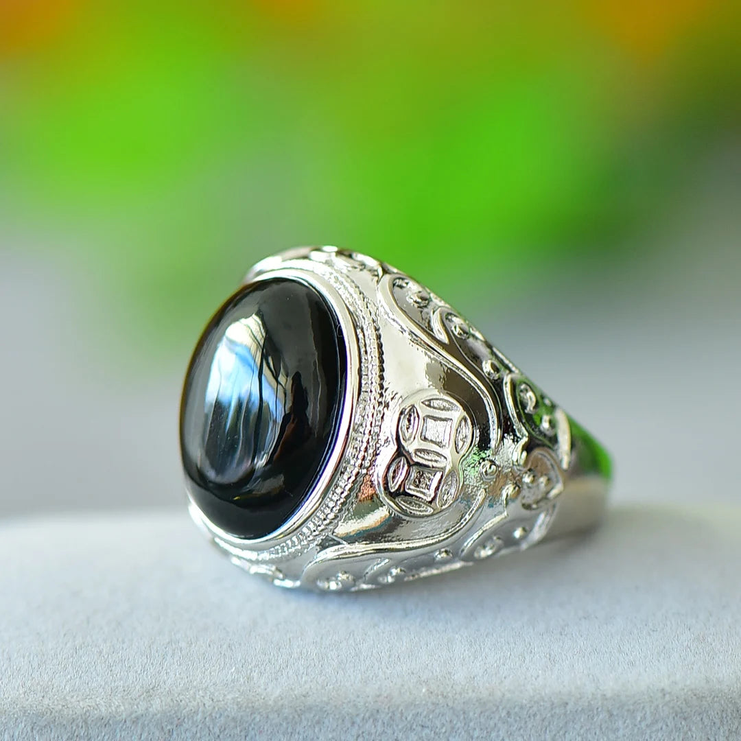 Natural Women Ring Black Gemstone Accessories.