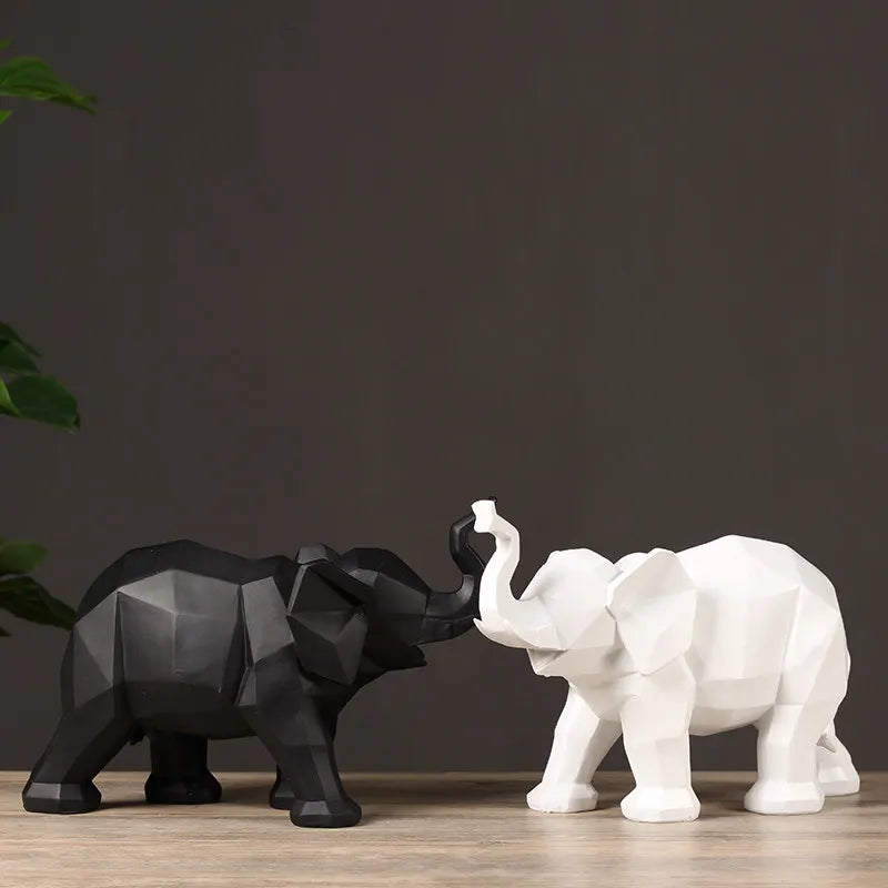 European Resin Black and White Elephant Decoration