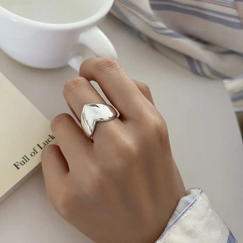 Silver Simple Heart Rings for Women Couple.