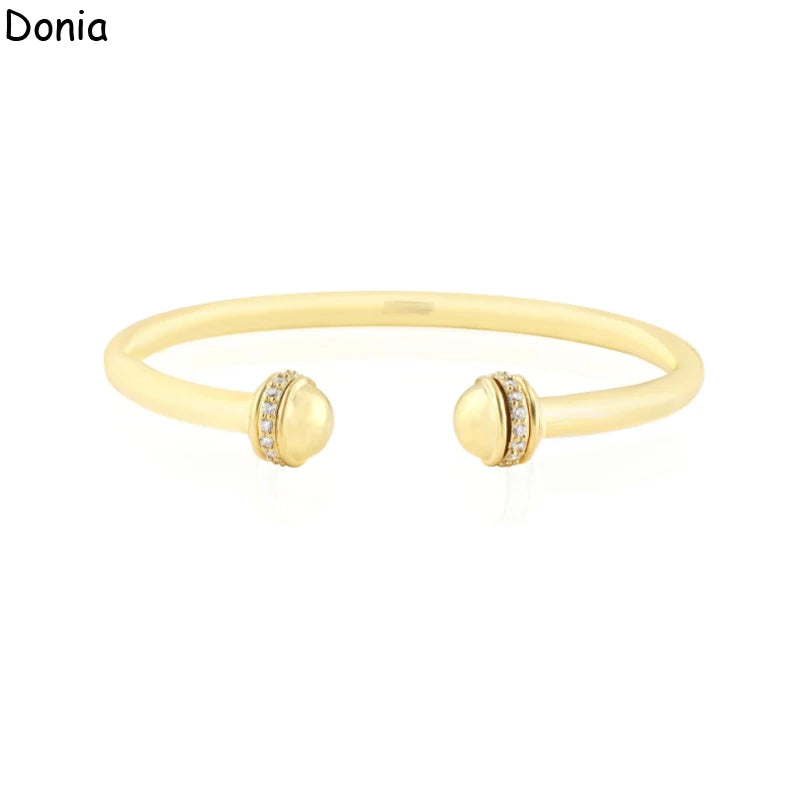 Donia Jewelry European and American fashion double-headed round bead titanium steel micro-set zircon opening luxury bracelet