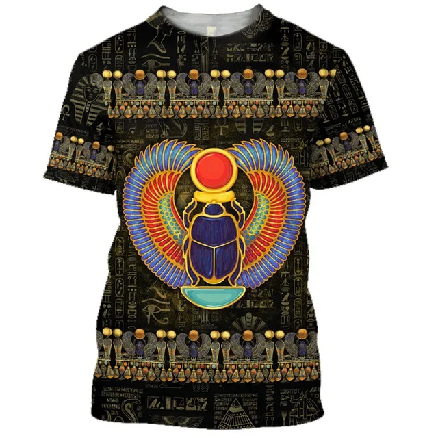 Men'S 3Dt Shirt Summer Vintage Style Fashion Egyptian Pharaoh Print Short Sleeve T Shirt Quick Dry Men'S Crew Collar Loose Top