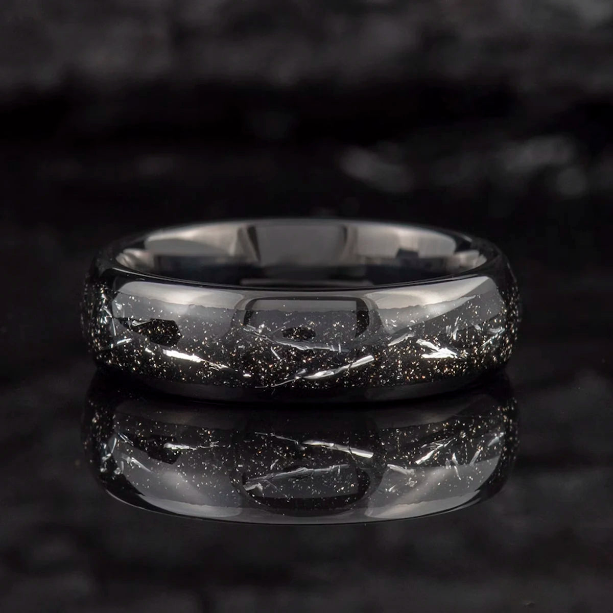 Fashionable Tungsten Carbide Meteorite Galaxy Ring.