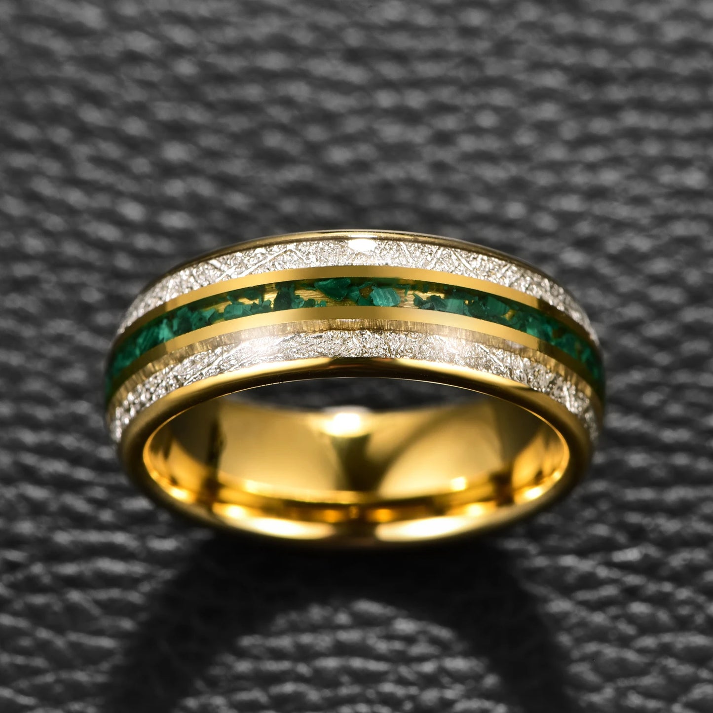 Electric Gold Color Inlaid Meteorite Green Gravel Tungsten Steel Ring Fashion Wedding Rings for Men Best Gift